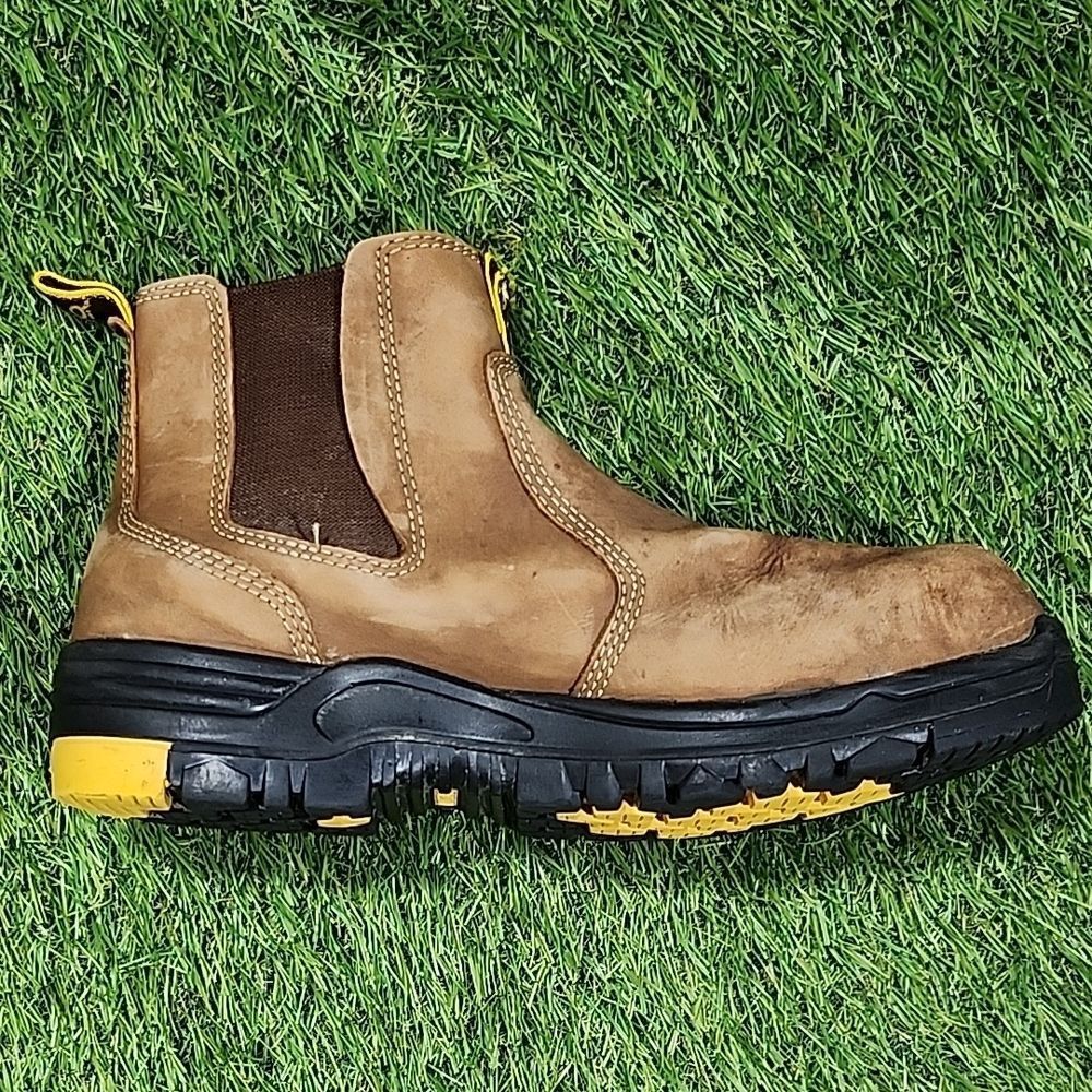 Men's Tan Leather Work Boots Steel Toe - Picture 3 of 6